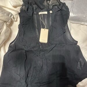 Doen Sheer Black Ruffled Blouse